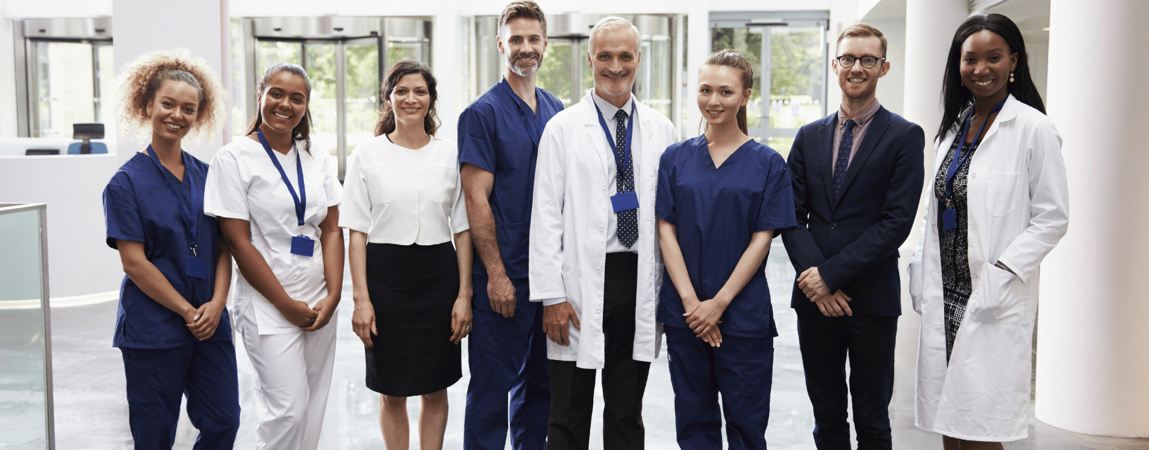 Diverse team of medical technologists, clinical technicians, and healthcare professionals in a modern hospital